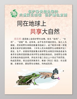虎纹蛙同在地球上共享大自然保护野生动物海报